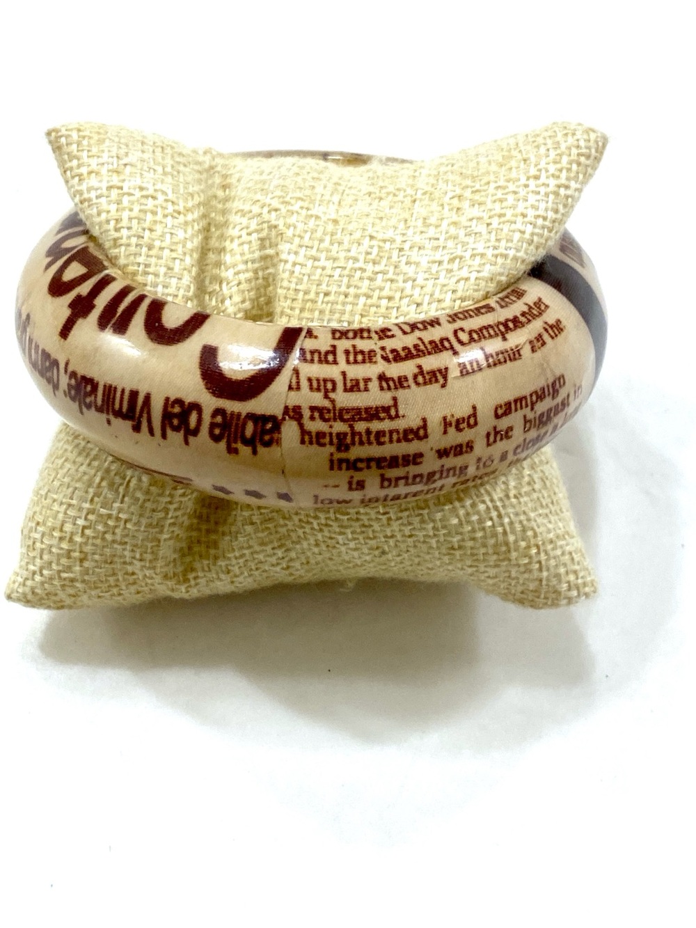 Vintage Cream Resin Bangle with Brown Newspaper Print Detailing - Picture 4 of 5